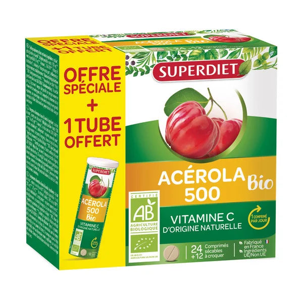 SUPERDIET -- Acerola  500 24comp. + 1 tube offert !