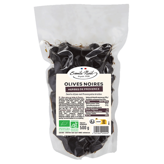 émile Noël -- DDM 14.09.2024 Olives noires herbes de provence bio - 500 g